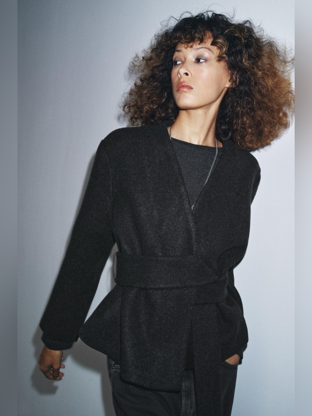 Zara Soft Belted Wrap Cardigan Jacket – Dark Grey- Medium - NWT